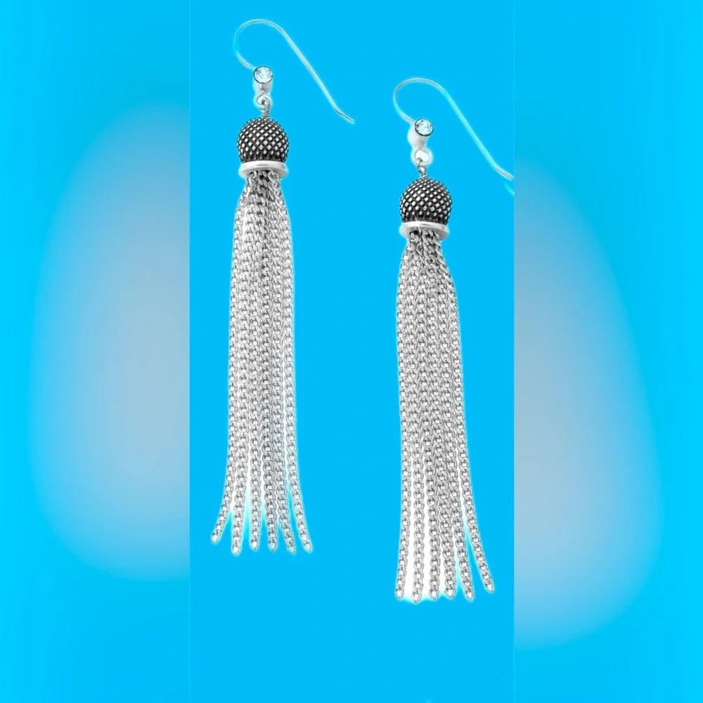 NWT Brighton SALMA TASSEL Silver Long Dangle French Wire Earrings